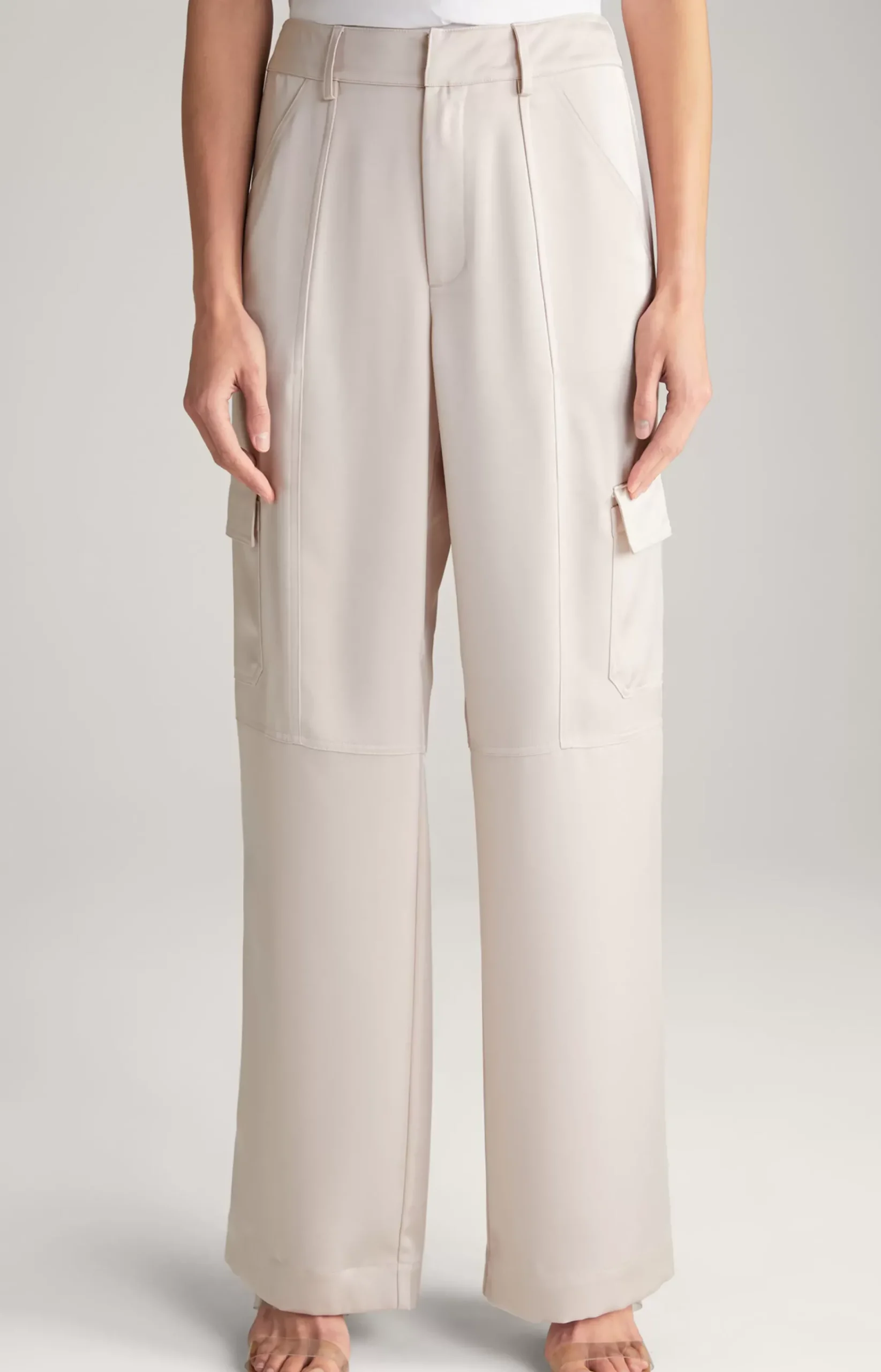 Satin Cargo Trousers in Pale Pink