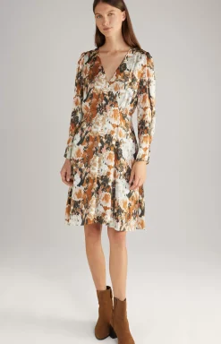 Satin Dress in a Brown/Black/Ecru Pattern