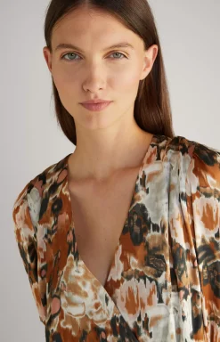 Satin Dress in a Brown/Black/Ecru Pattern