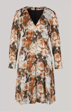 Satin Dress in a Brown/Black/Ecru Pattern