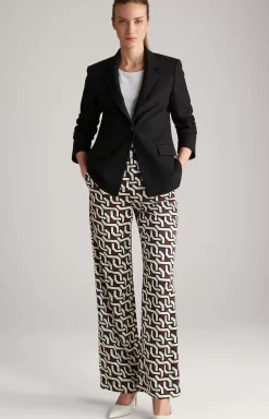 Satin Trousers in a Brown/Cream/Black Pattern