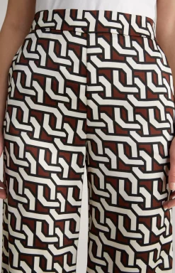 Satin Trousers in a Brown/Cream/Black Pattern