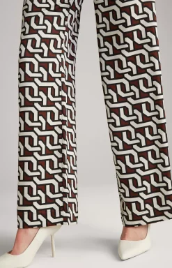 Satin Trousers in a Brown/Cream/Black Pattern