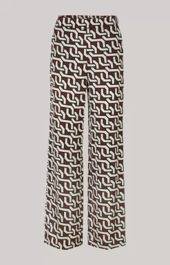 Satin Trousers in a Brown/Cream/Black Pattern