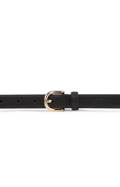 Thin leather belt in black