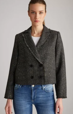 Tweed Blazer Jacket in Black/Grey/Gold