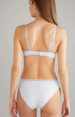 Underwire bra with soft cups and lace in heather blue/ecru