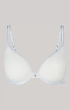 Underwire bra with soft cups and lace in heather blue/ecru
