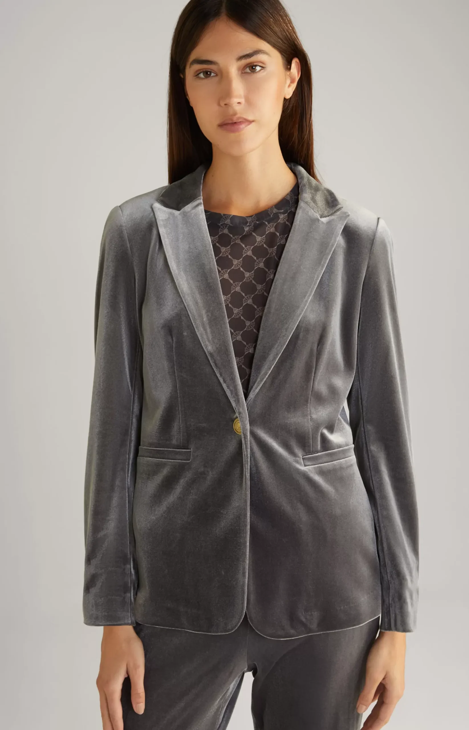 Velvet Blazer in Grey