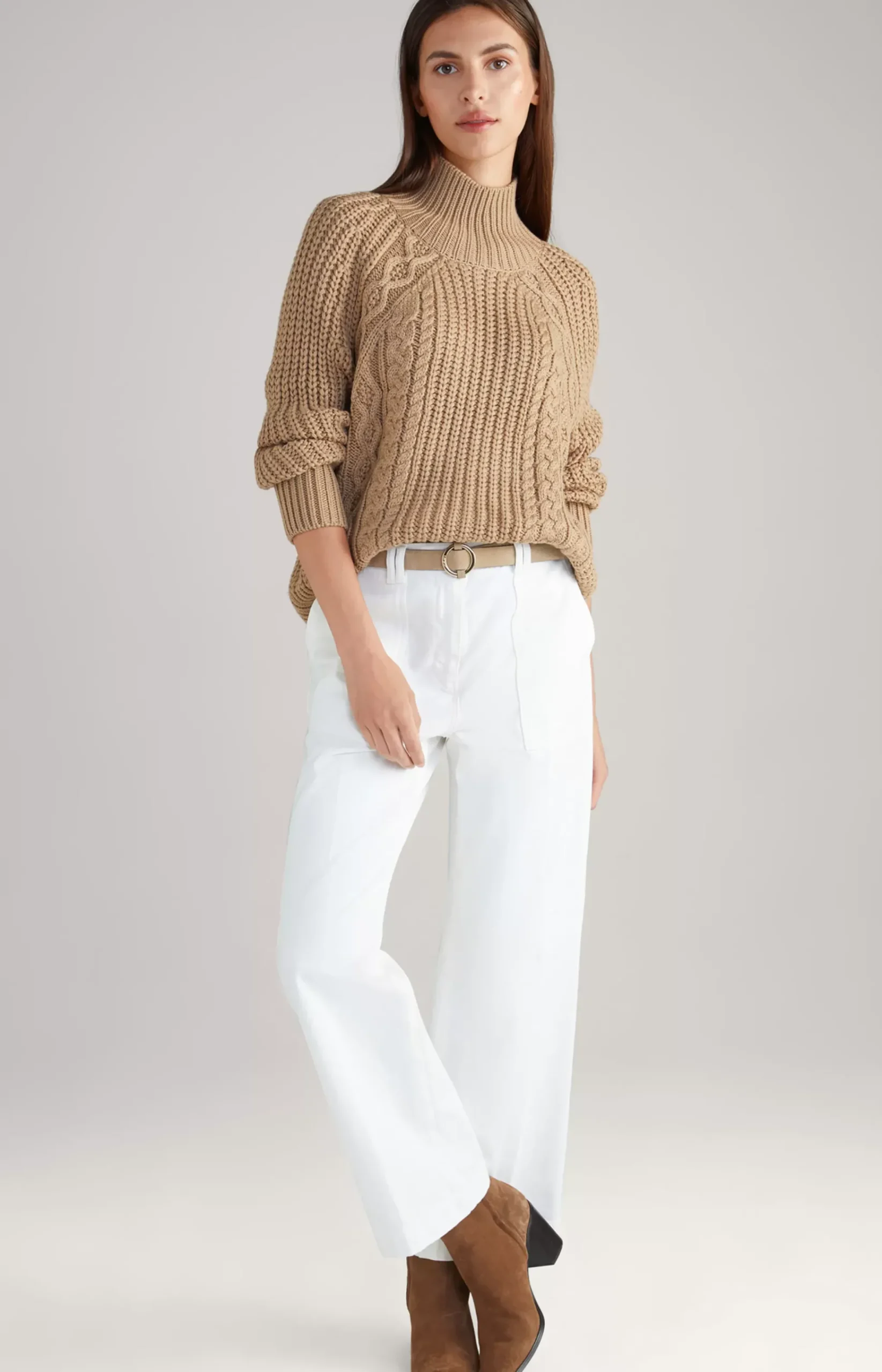Virgin Wool Blend Jumper in Beige