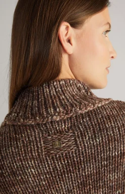 Virgin Wool Knitted Sweater in Mottled Taupe/Ecru