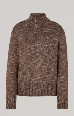 Virgin Wool Knitted Sweater in Mottled Taupe/Ecru
