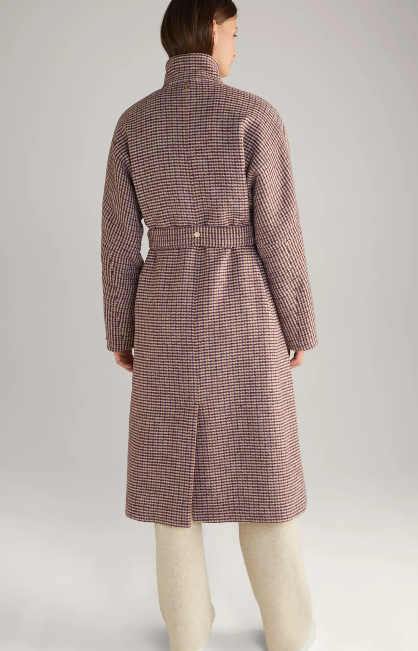 Wool Blend Coat in Ecru/Purple