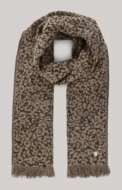 Wool Jacquard Scarf in Beige/Black